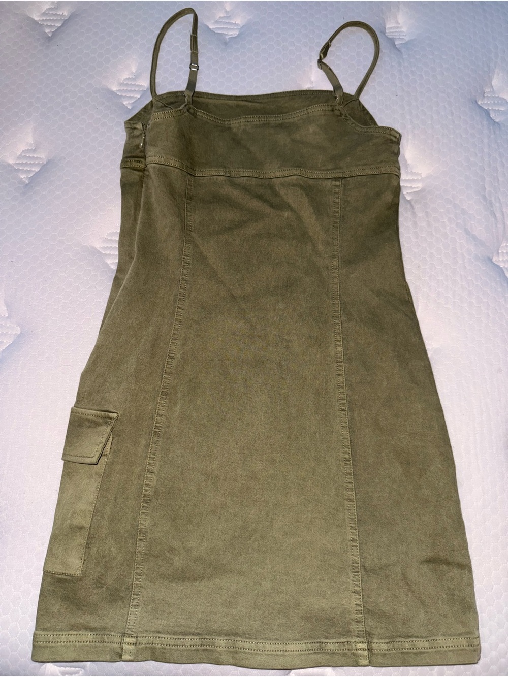 47. Urban Outfitters Olive Green Spaghetti Strap Mini Dress - Picture 6 of 7